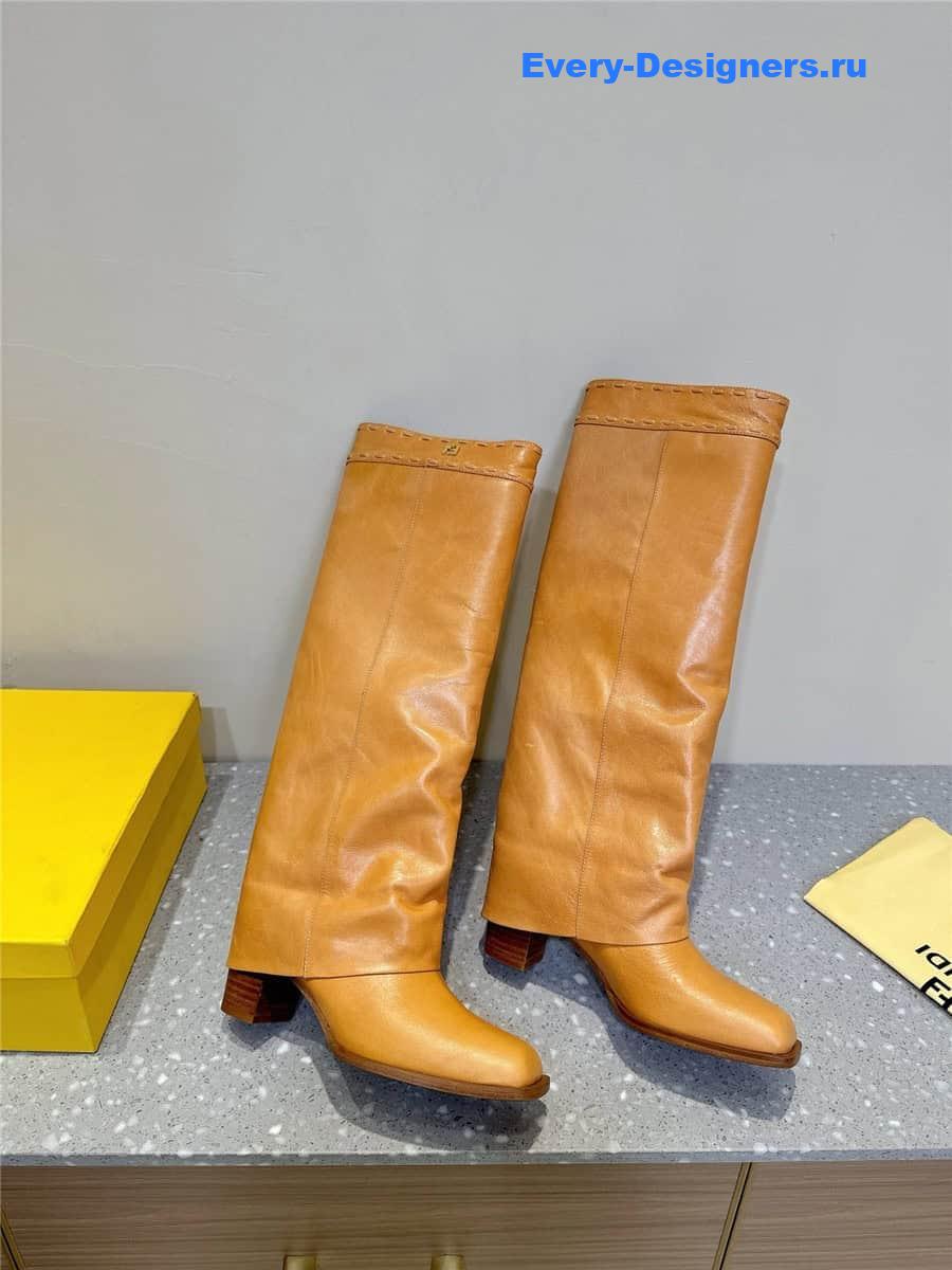 F**di brown leather high-heeled boots