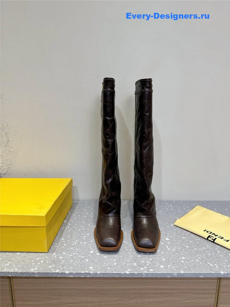 F**di burgundy leather high-heeled boots