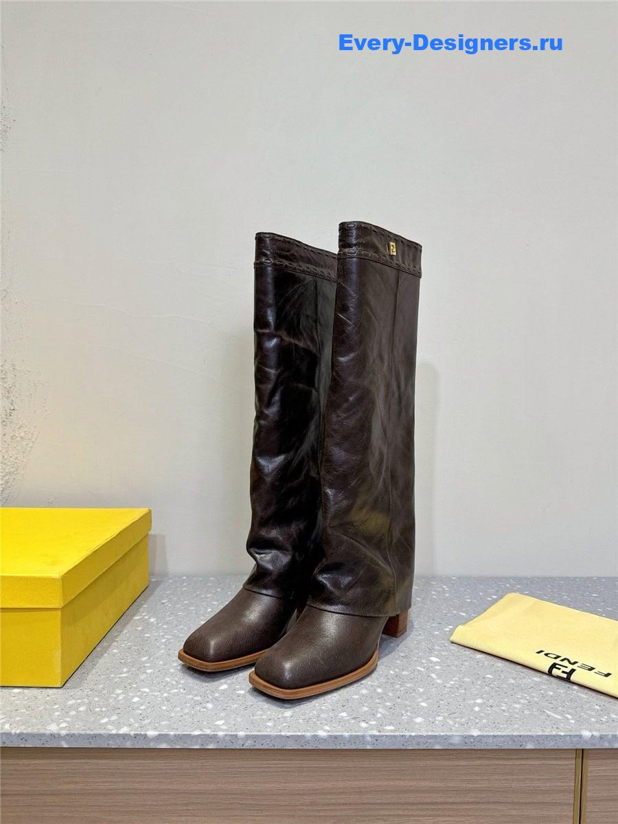 F**di burgundy leather high-heeled boots