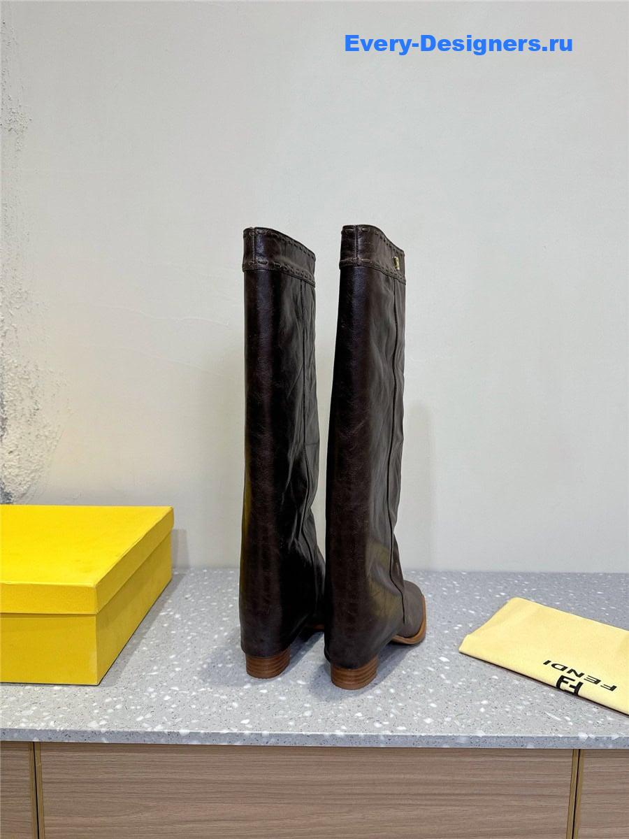 F**di burgundy leather high-heeled boots