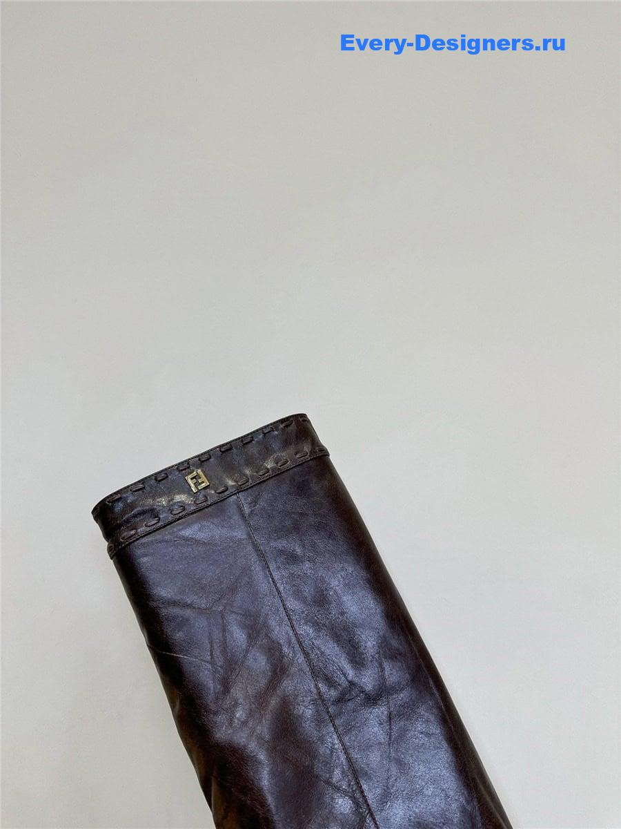 F**di burgundy leather high-heeled boots