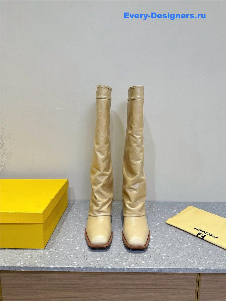 F**di beige leather high-heeled boots