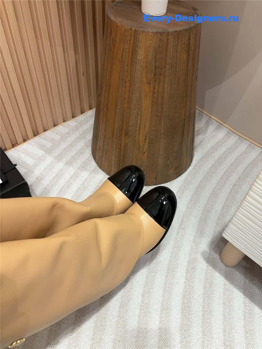 Ch**el brown leather foldover logo high boots