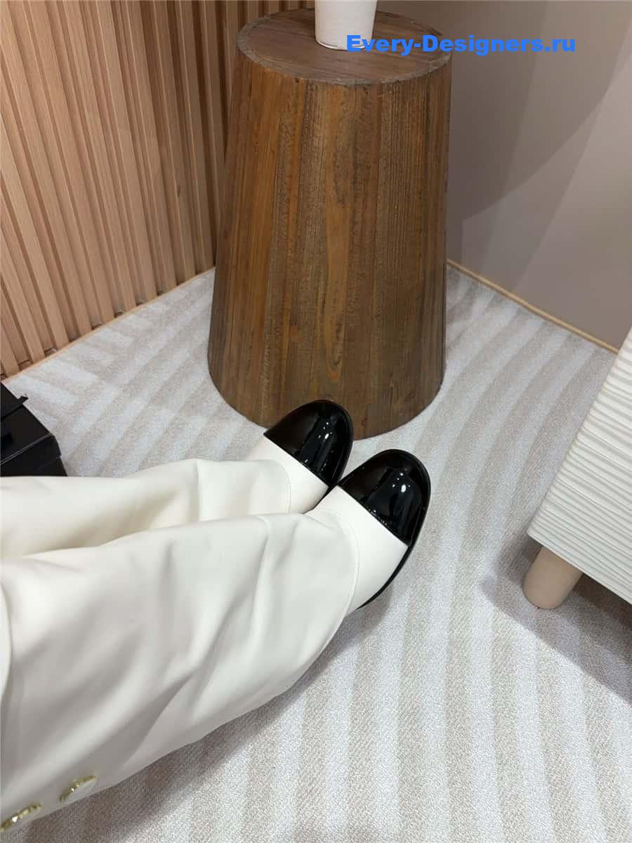 Ch**el white leather foldover logo high boots