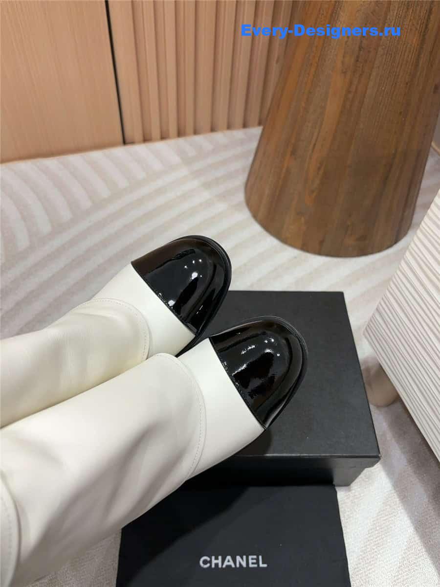 Ch**el white leather foldover logo boots