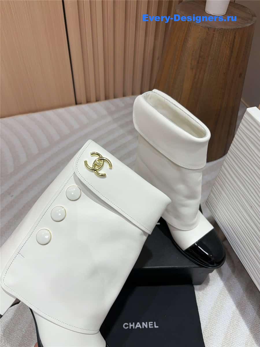 Ch**el white leather foldover logo boots