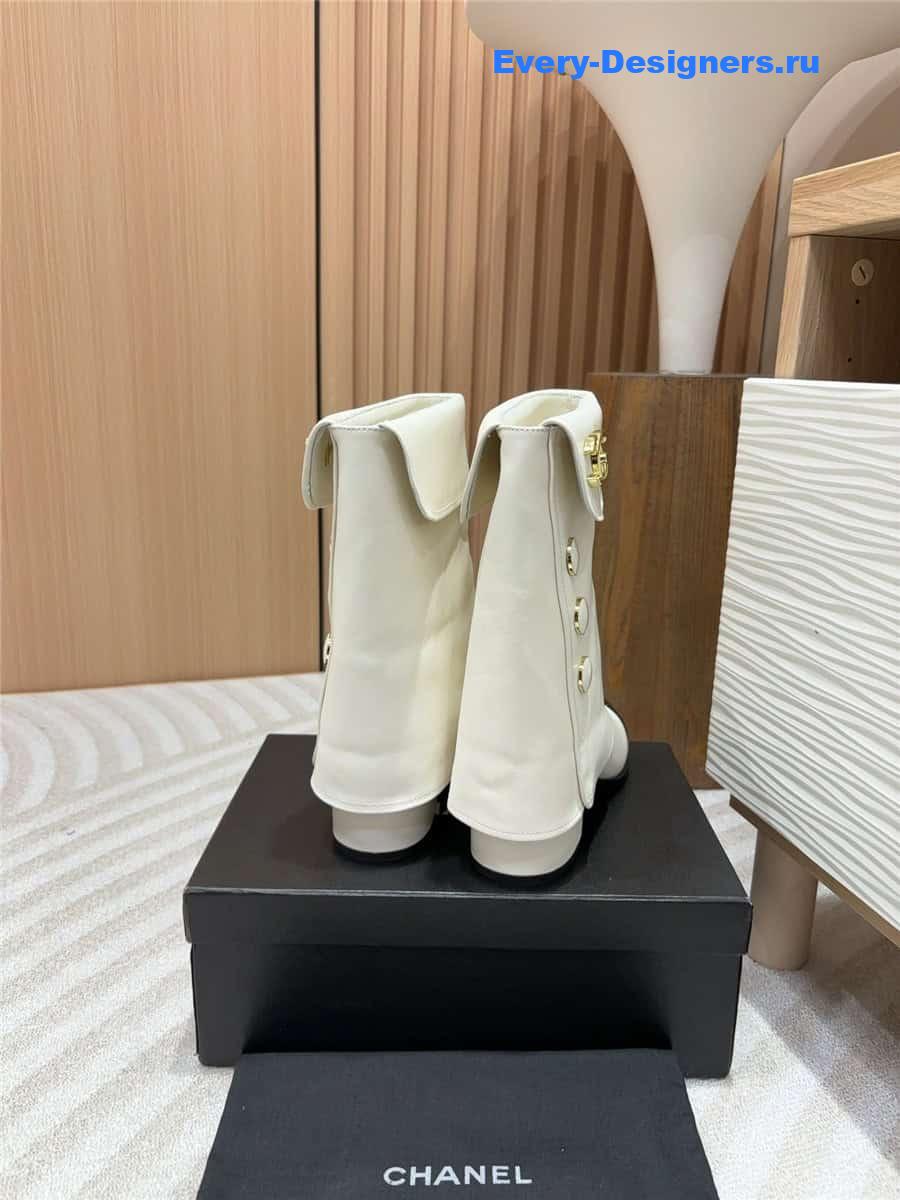 Ch**el white leather foldover logo boots