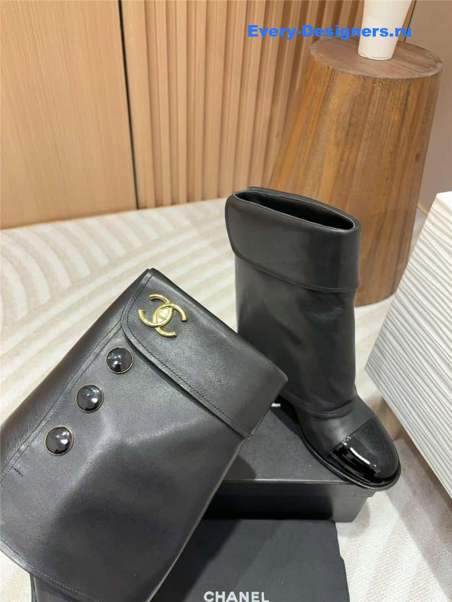 Ch**el leather foldover logo boots