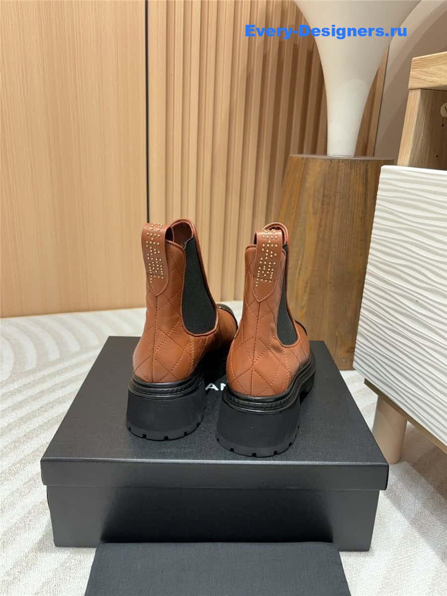 Ch**el brown calfskin patent cap toe ankle boots