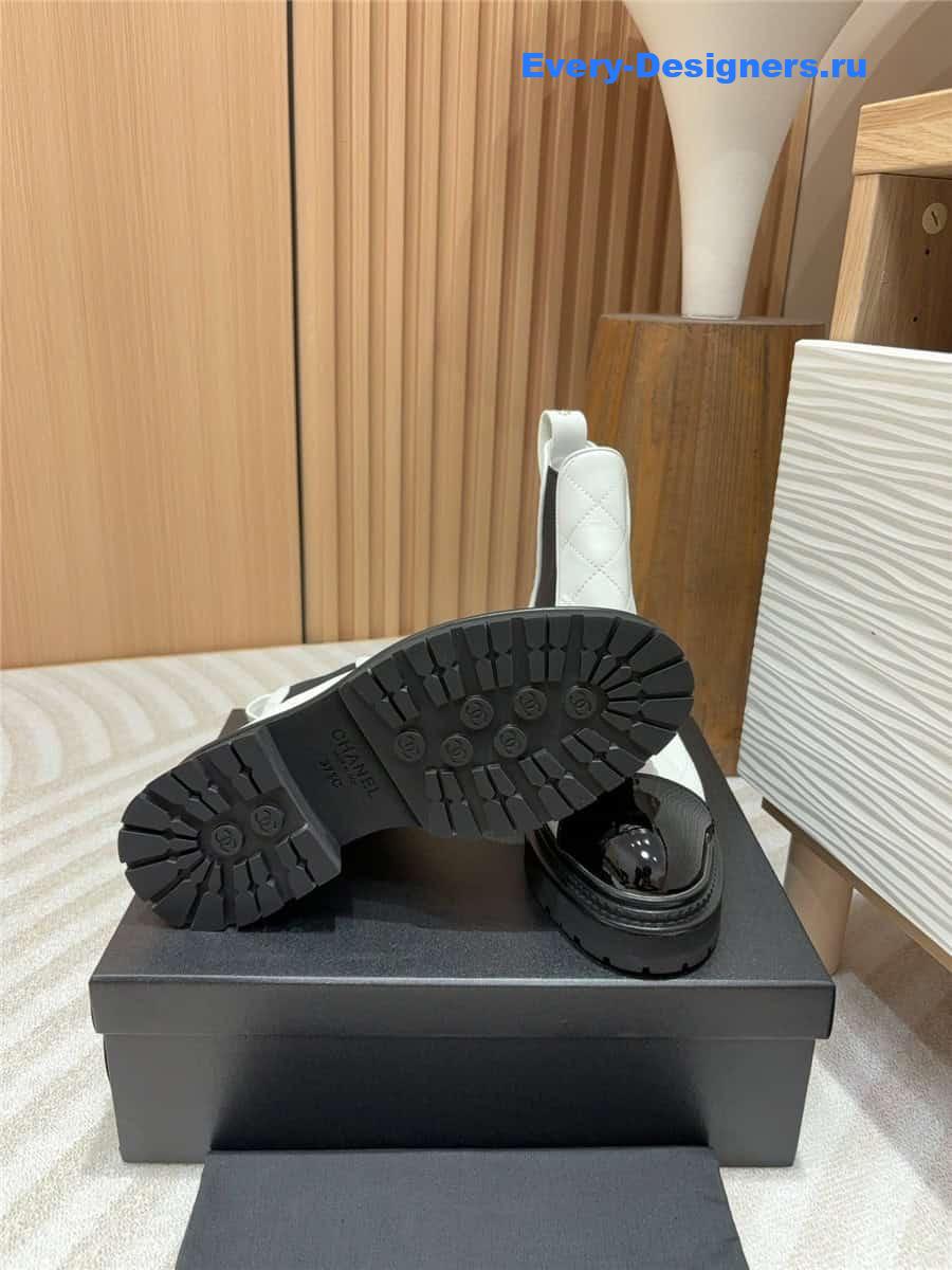 Ch**el white calfskin patent cap toe quilted ankle boots