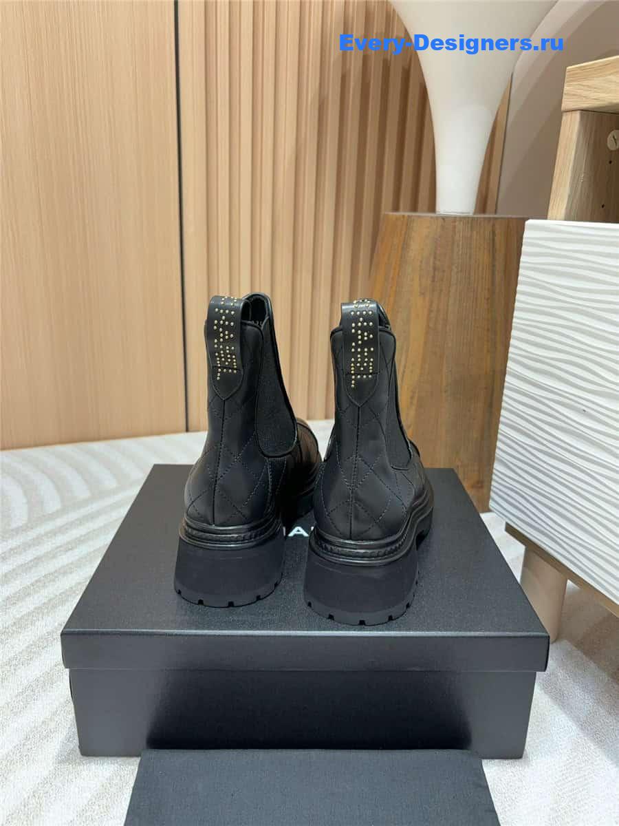 Ch**el calfskin patent cap toe quilted ankle boots