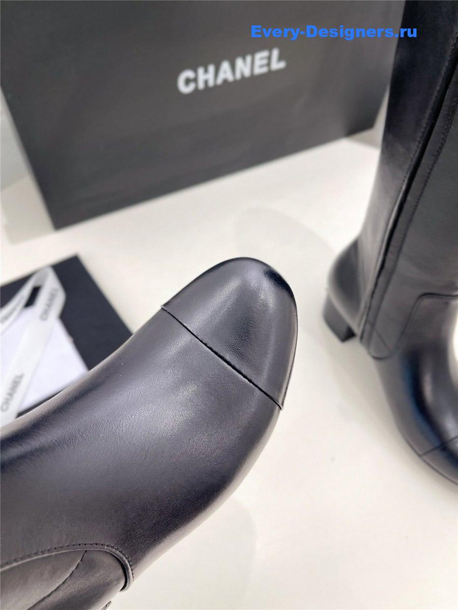 Ch**el black leather heeled boots