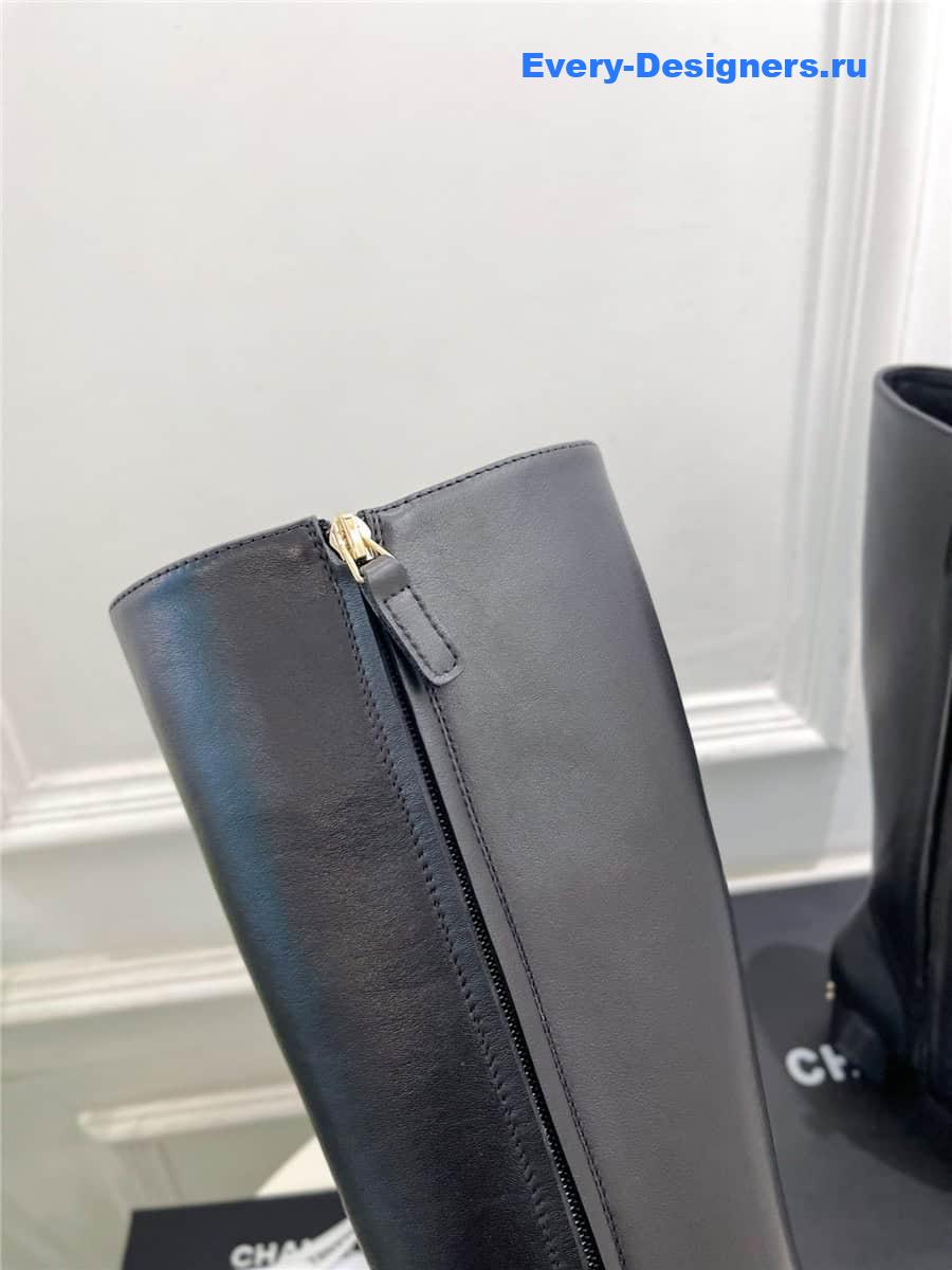 Ch**el black leather heeled boots