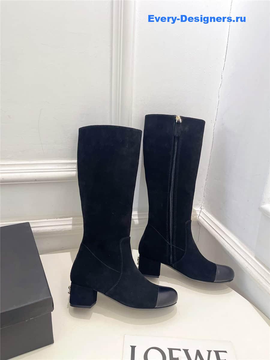 Ch**el black suede leather heeled boots