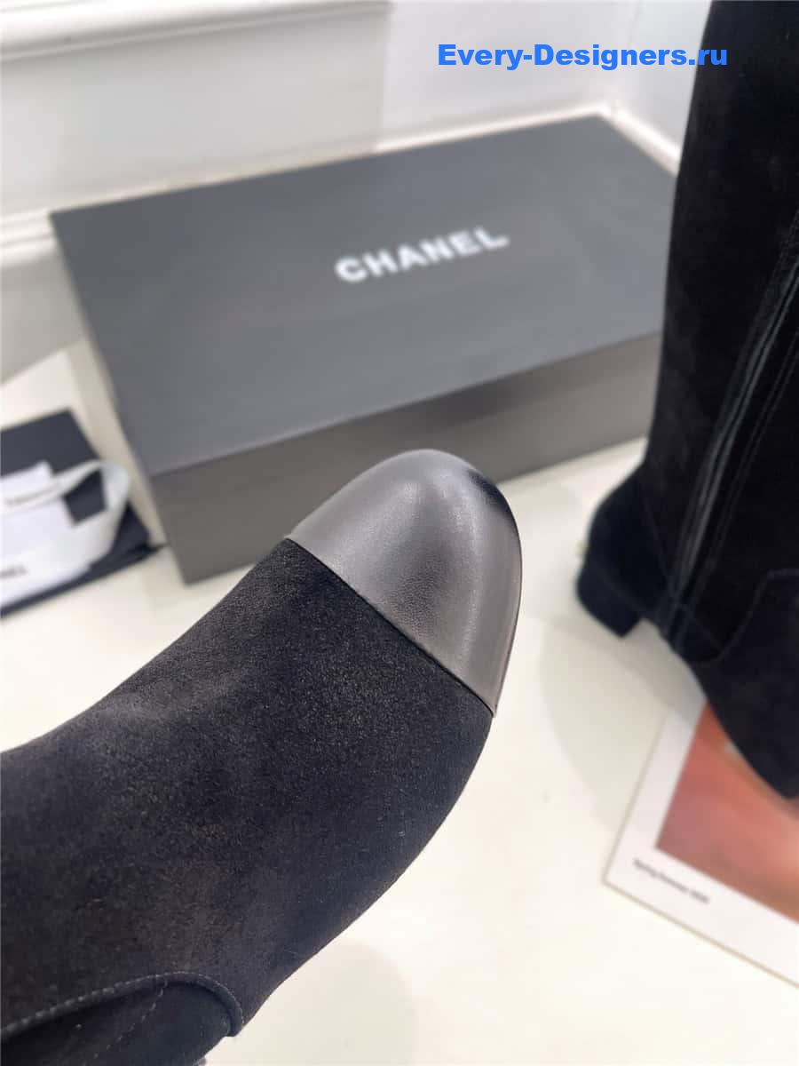 Ch**el black suede leather heeled boots