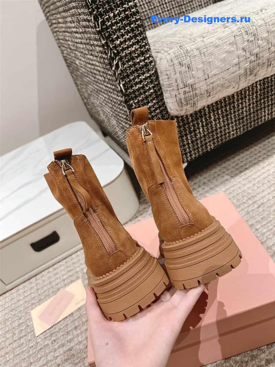 Miu Miu Logo Brown Sedue Platform Ankle Boot