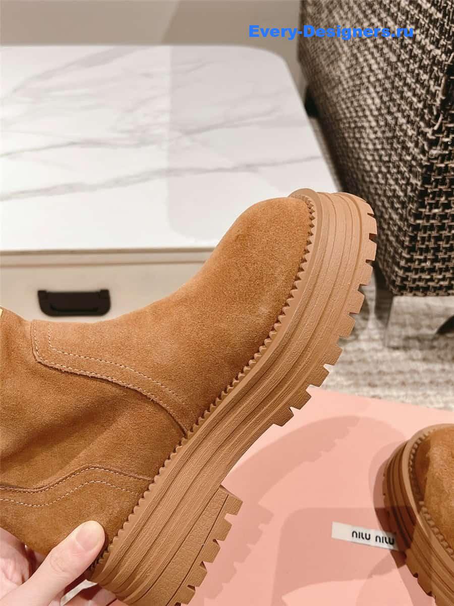 Miu Miu Logo Brown Sedue Platform Ankle Boot