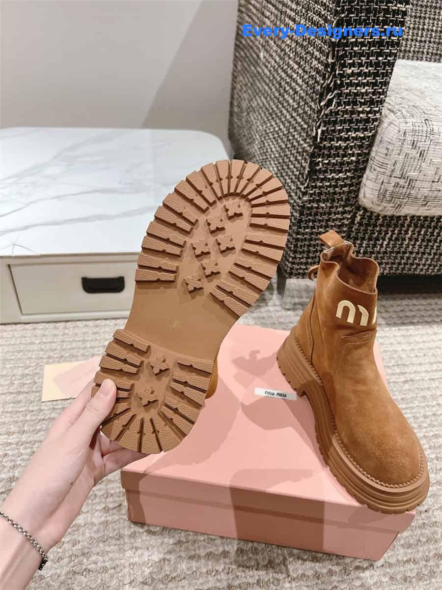 Miu Miu Logo Brown Sedue Platform Ankle Boot