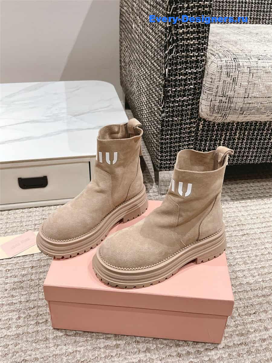 Miu Miu Logo Beige Sedue Platform Ankle Boot