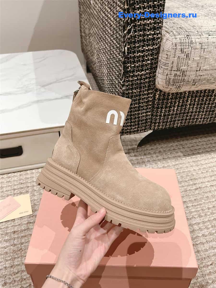 Miu Miu Logo Beige Sedue Platform Ankle Boot