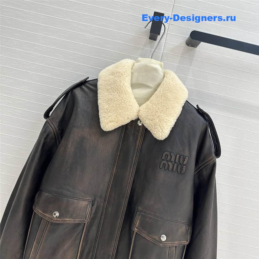 M1um1u genuine leather padded jacket