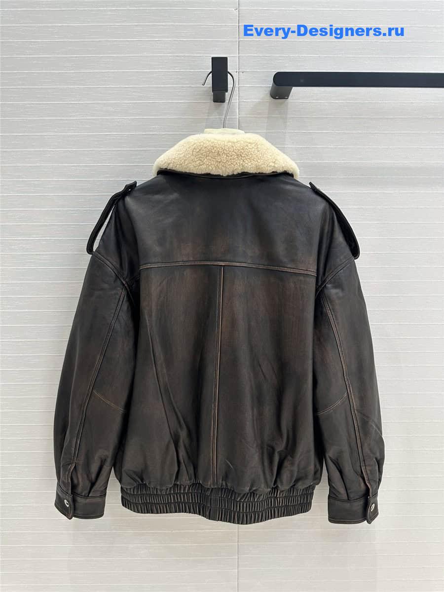 M1um1u genuine leather padded jacket