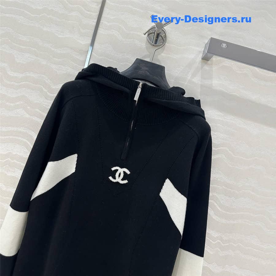 CC Half-Zip Logo Knit Hoodie Black