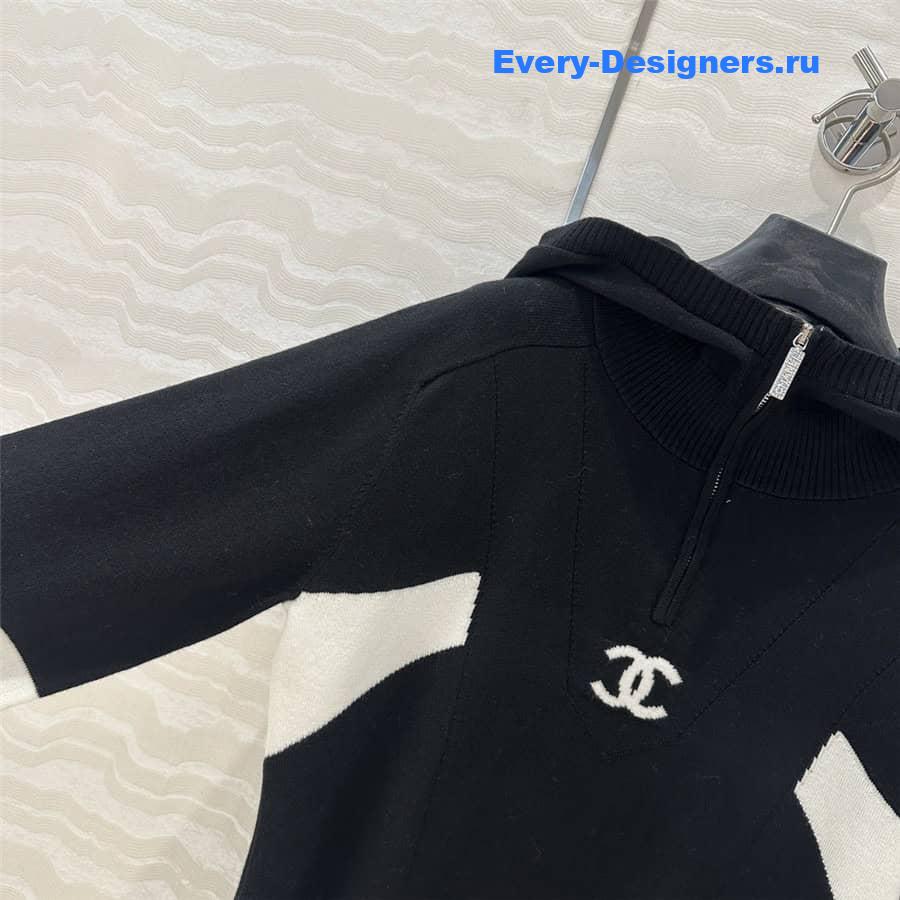 CC Half-Zip Logo Knit Hoodie Black