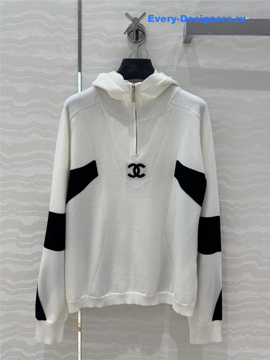 CC Half-Zip Logo Knit Hoodie White