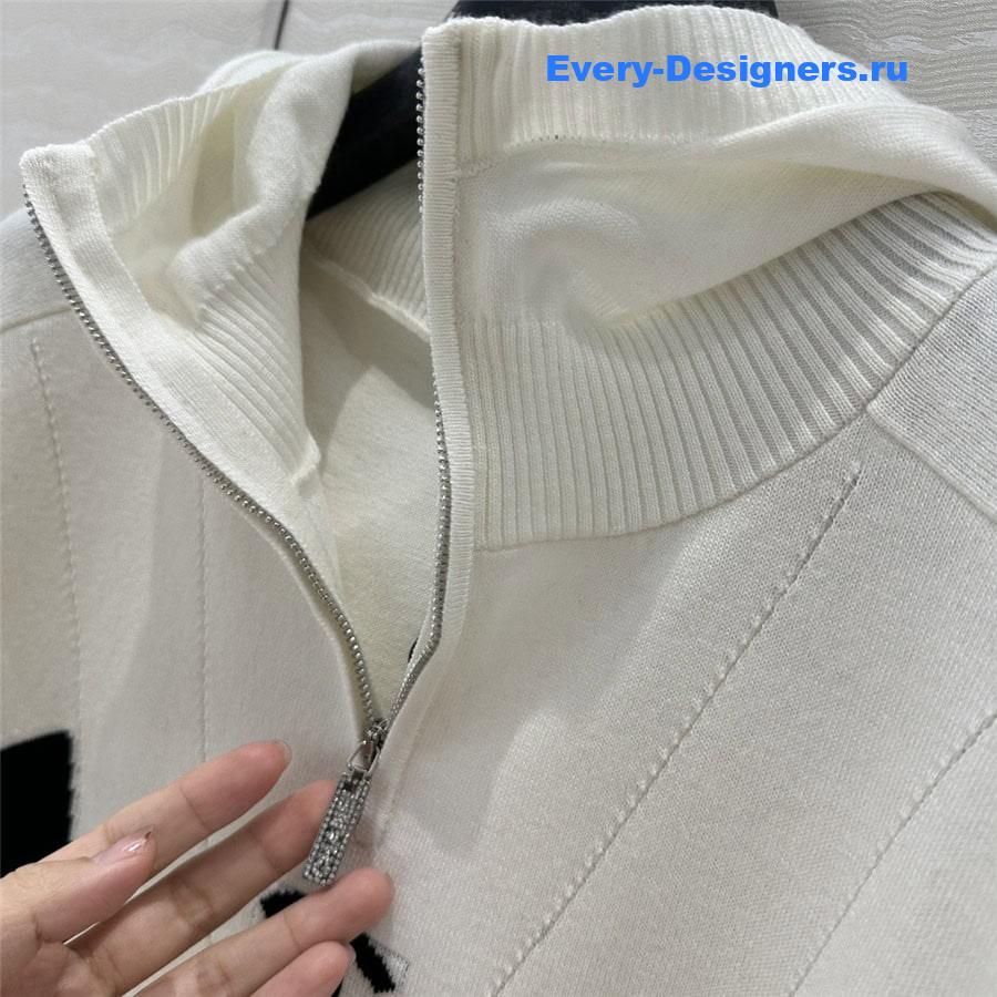 CC Half-Zip Logo Knit Hoodie White