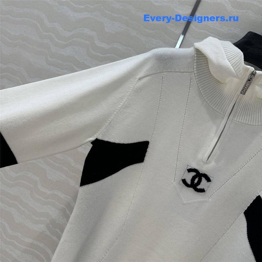 CC Half-Zip Logo Knit Hoodie White