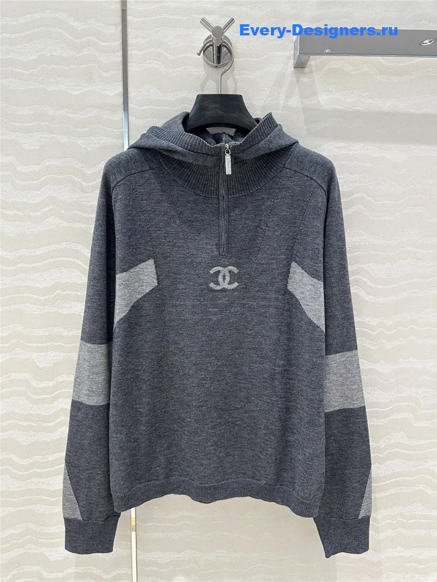 CC Half-Zip Logo Knit Hoodie Grey