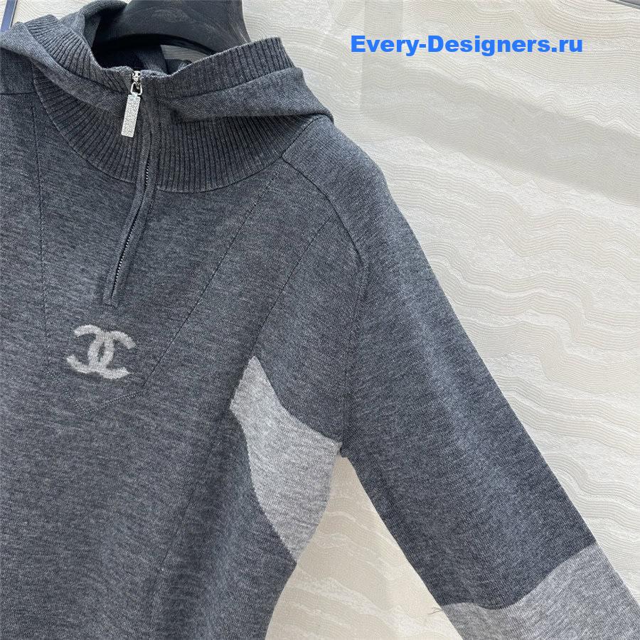 CC Half-Zip Logo Knit Hoodie Grey