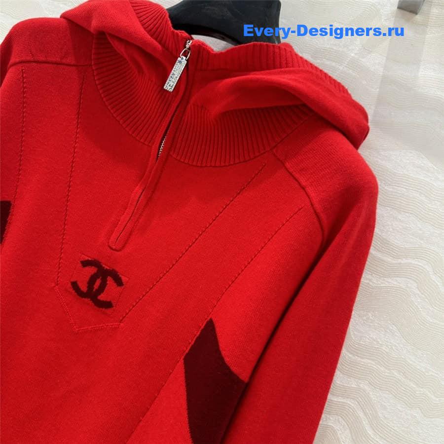CC Half-Zip Logo Knit Hoodie Red
