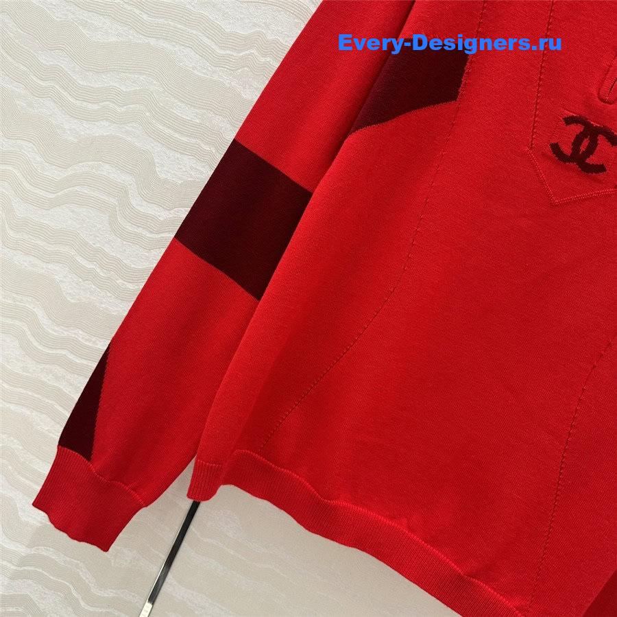 CC Half-Zip Logo Knit Hoodie Red