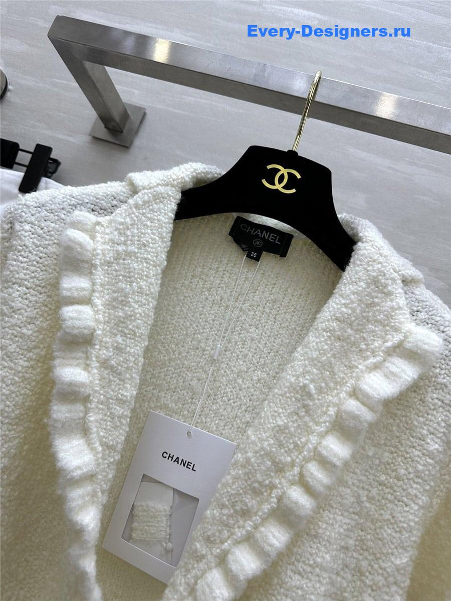 CC Ruffle Cashmere Cardigan White