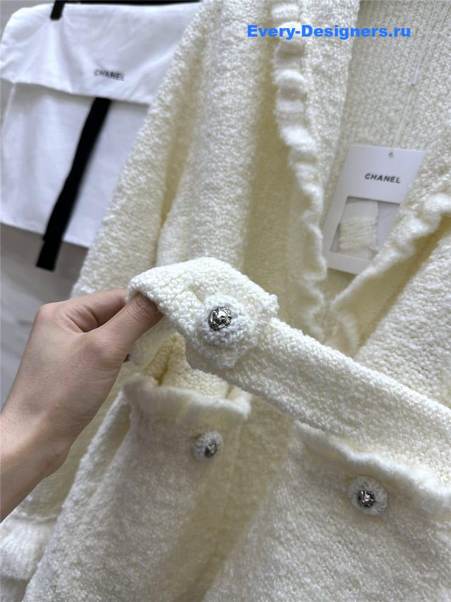 CC Ruffle Cashmere Cardigan White