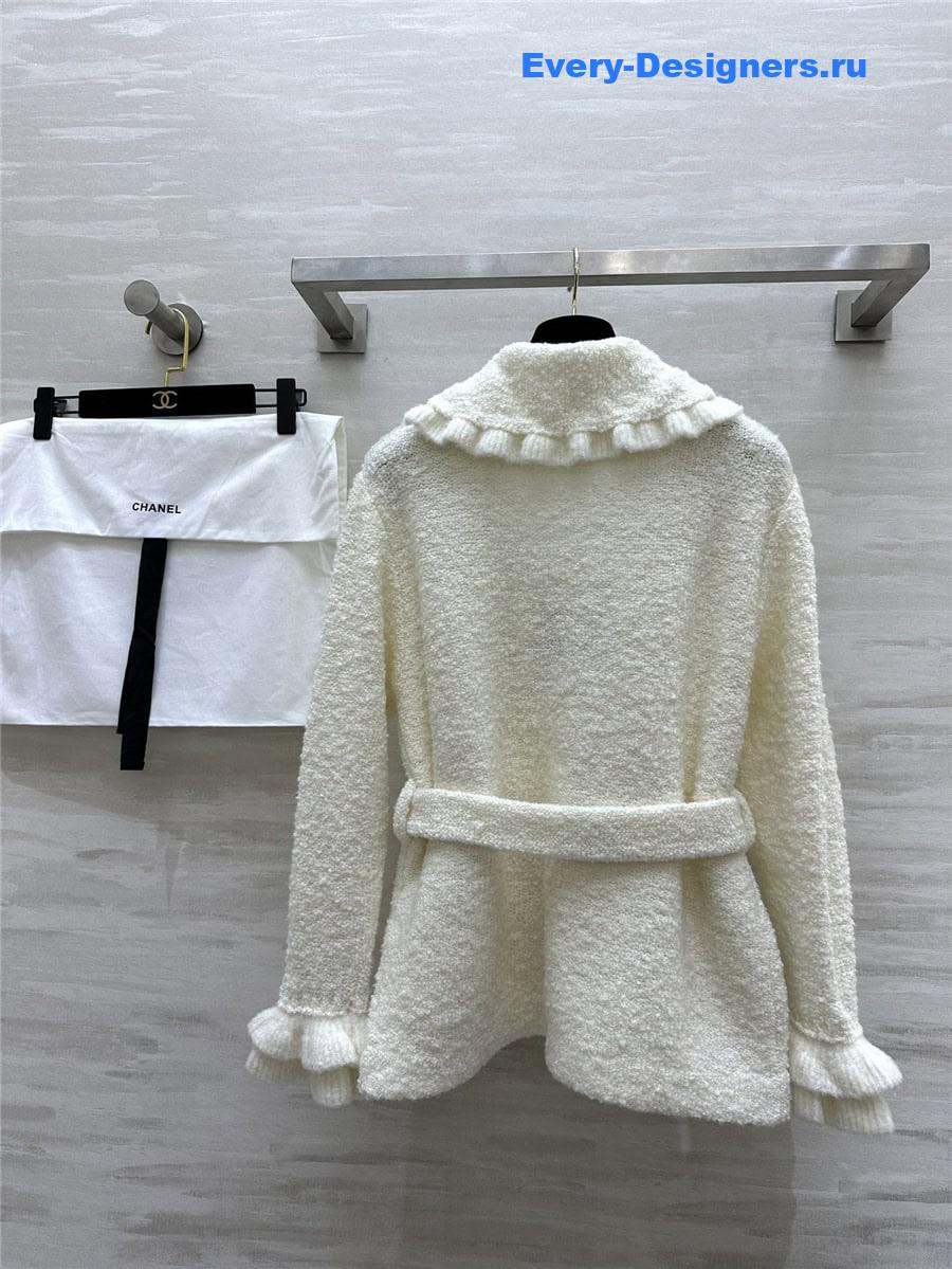 CC Ruffle Cashmere Cardigan White