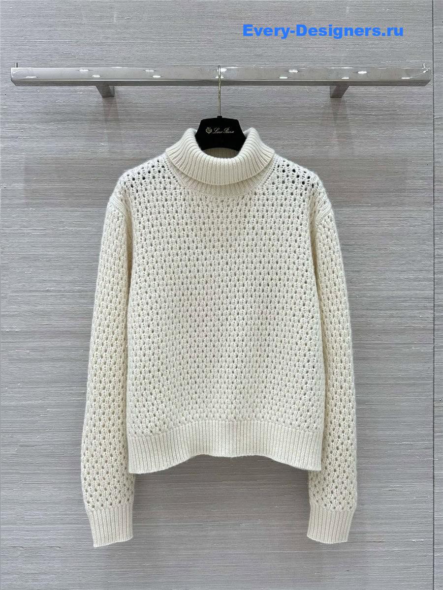 L0r0 P1ana hollow crochet turtleneck top