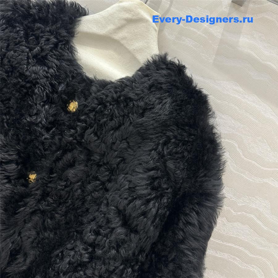 Ce1i*e black round fur tweed jacket