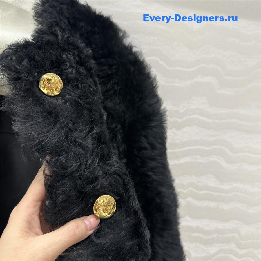 Ce1i*e black round fur tweed jacket
