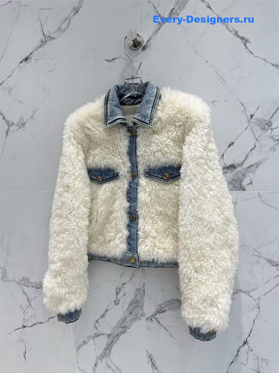 M1um1u wool roll collar sheepskin fur coat
