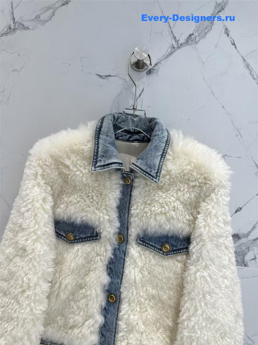 M1um1u wool roll collar sheepskin fur coat