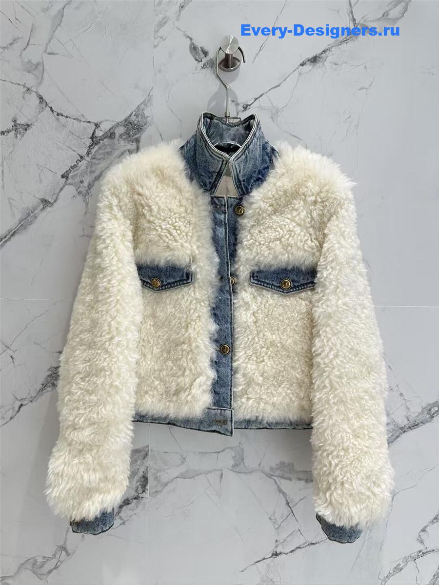 M1um1u wool roll collar sheepskin fur coat