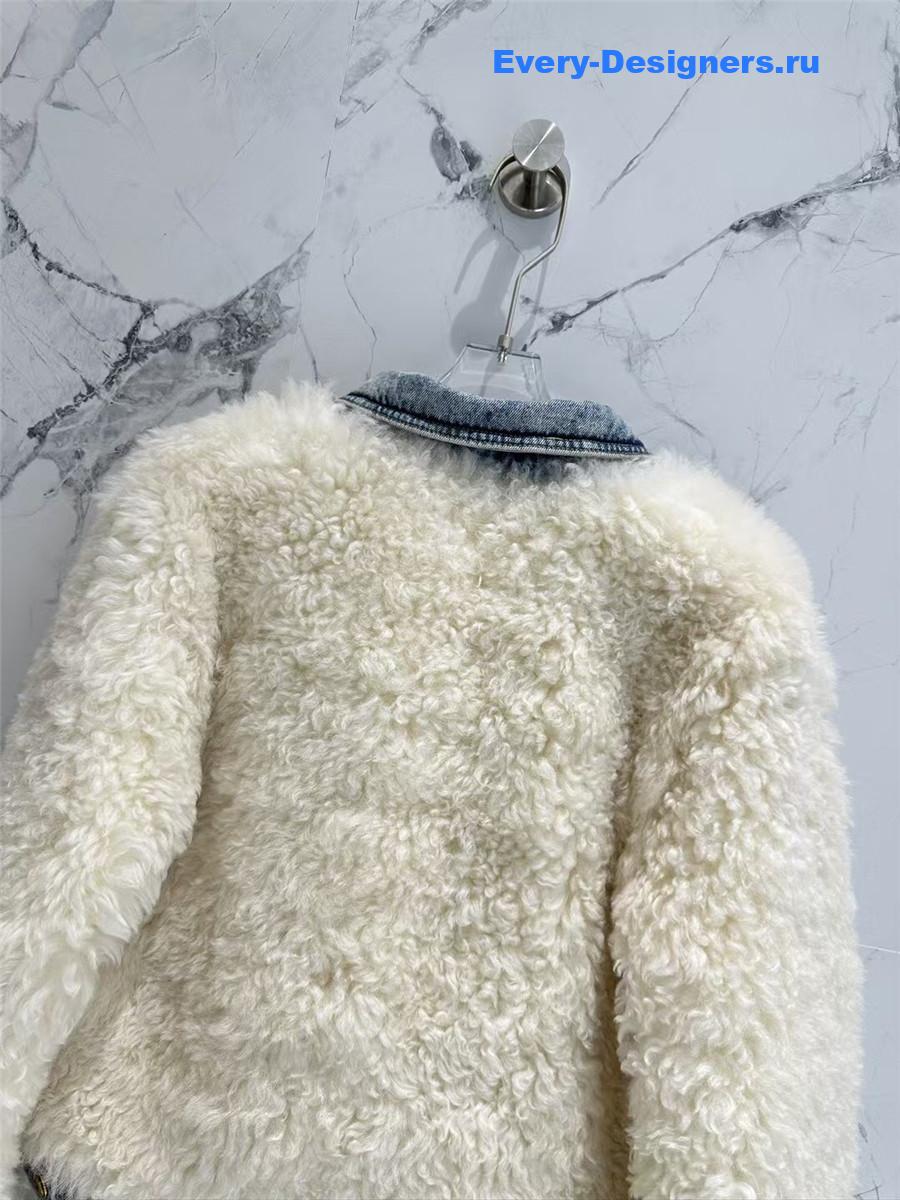 M1um1u wool roll collar sheepskin fur coat