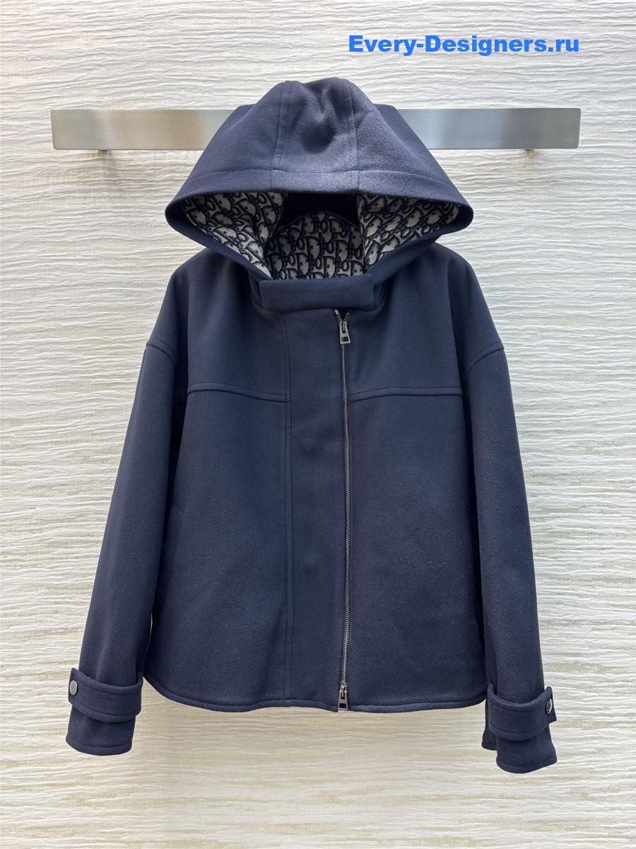 D10r navy blue hooded woolen coat
