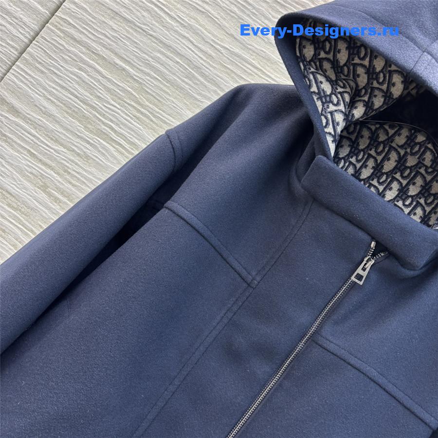 D10r navy blue hooded woolen coat