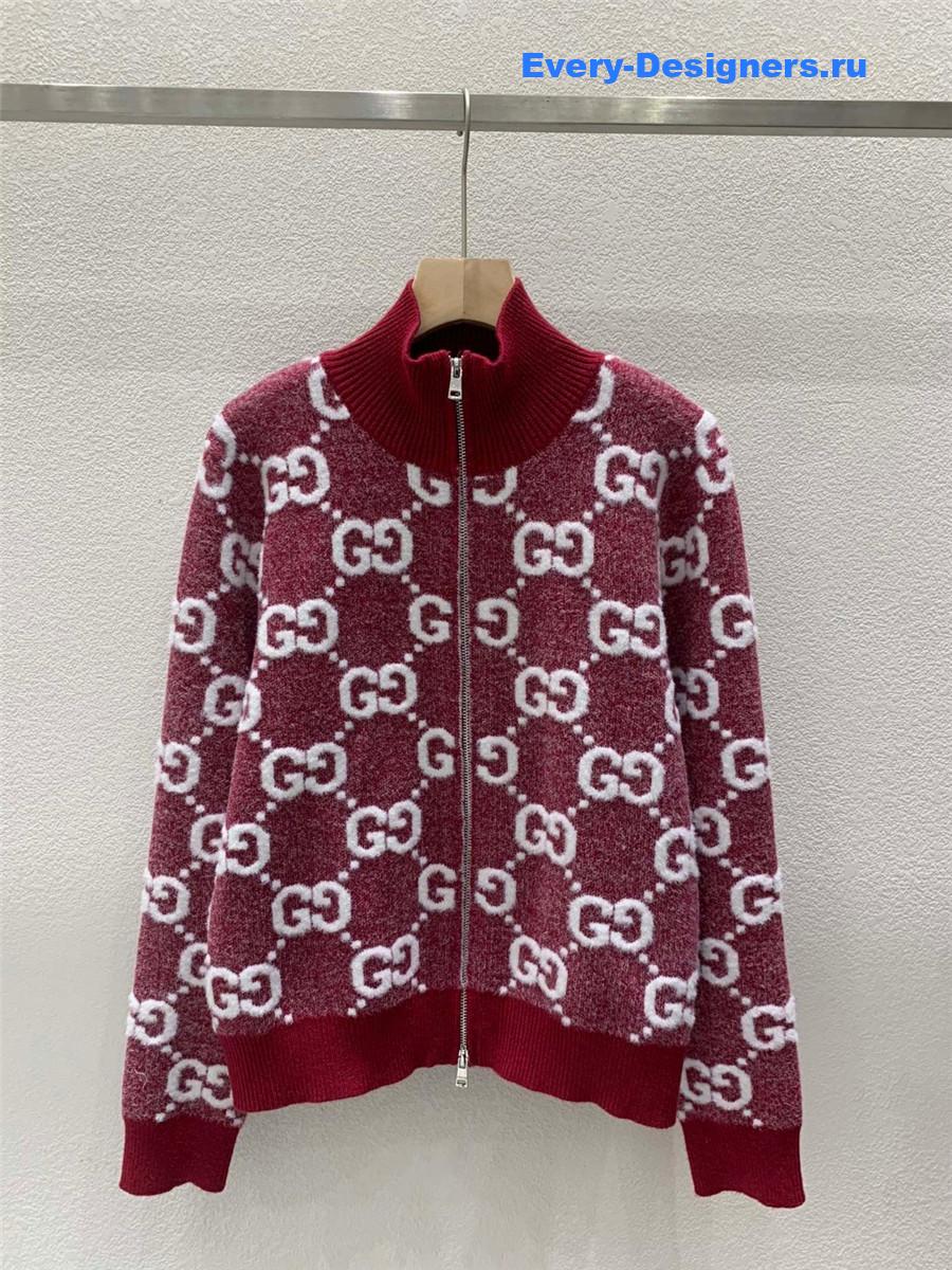 Gvc*1 stitch jacquard cardigan in red