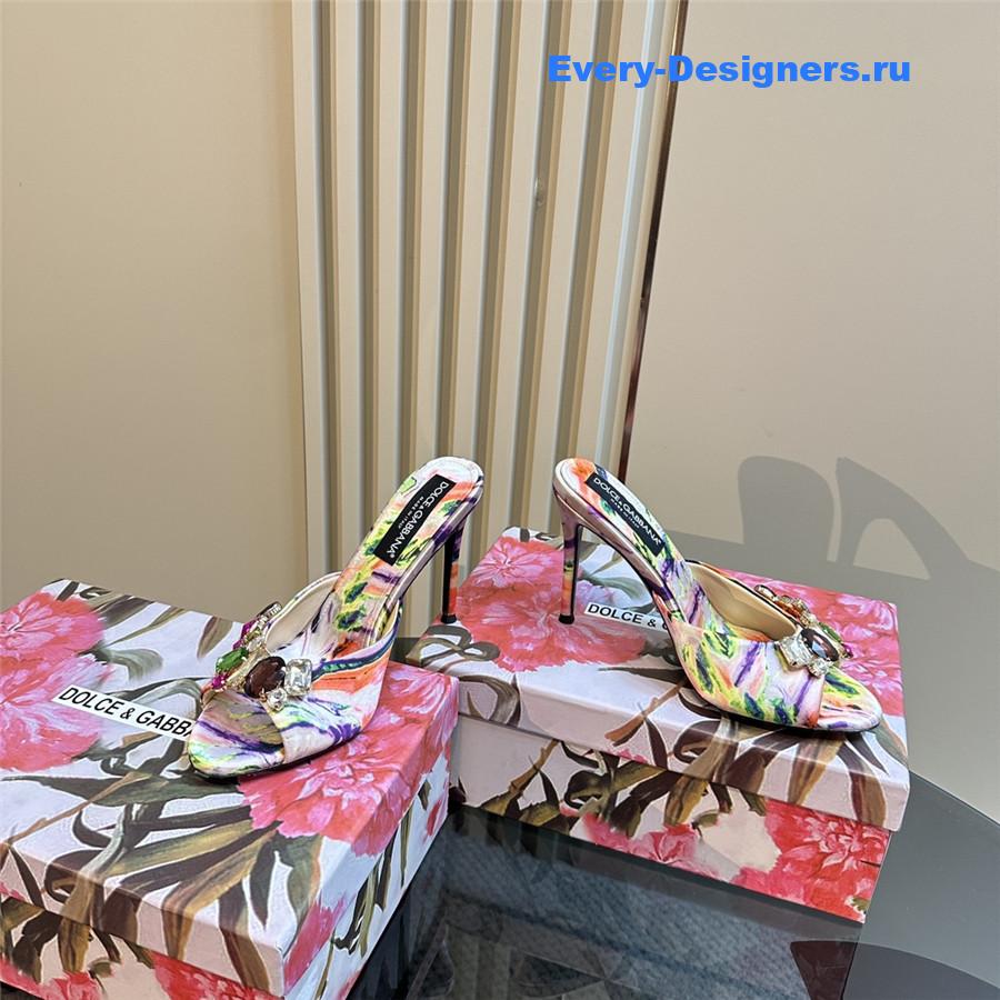 Dolce & Gabbana Multicolored Crystal Stiletto Mules in Neutrals