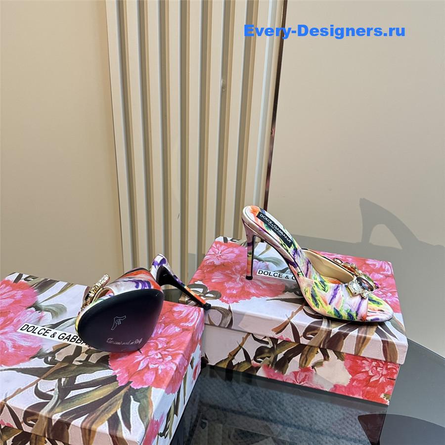 Dolce & Gabbana Multicolored Crystal Stiletto Mules in Neutrals